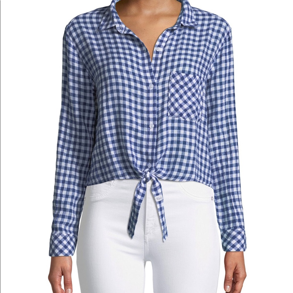 Rails Val Gingham Tie Shirt Button Down Xs - image 5